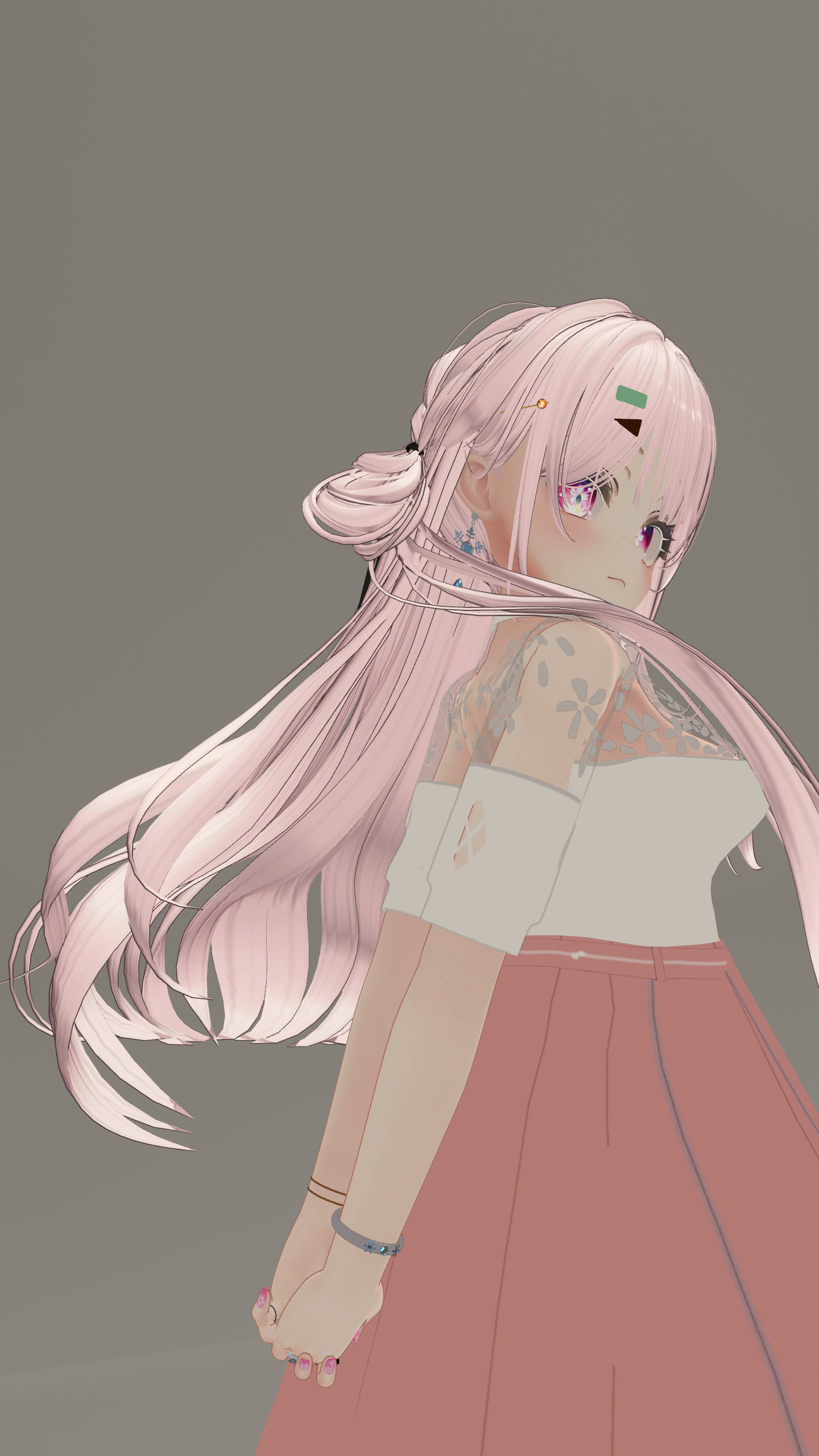 白い髪とピンクのスカートのMAZINのVRChatアバター